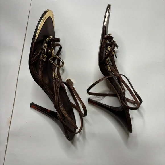 Vintage Bebe Brown Leather Gold Heels - Picture 5 of 8